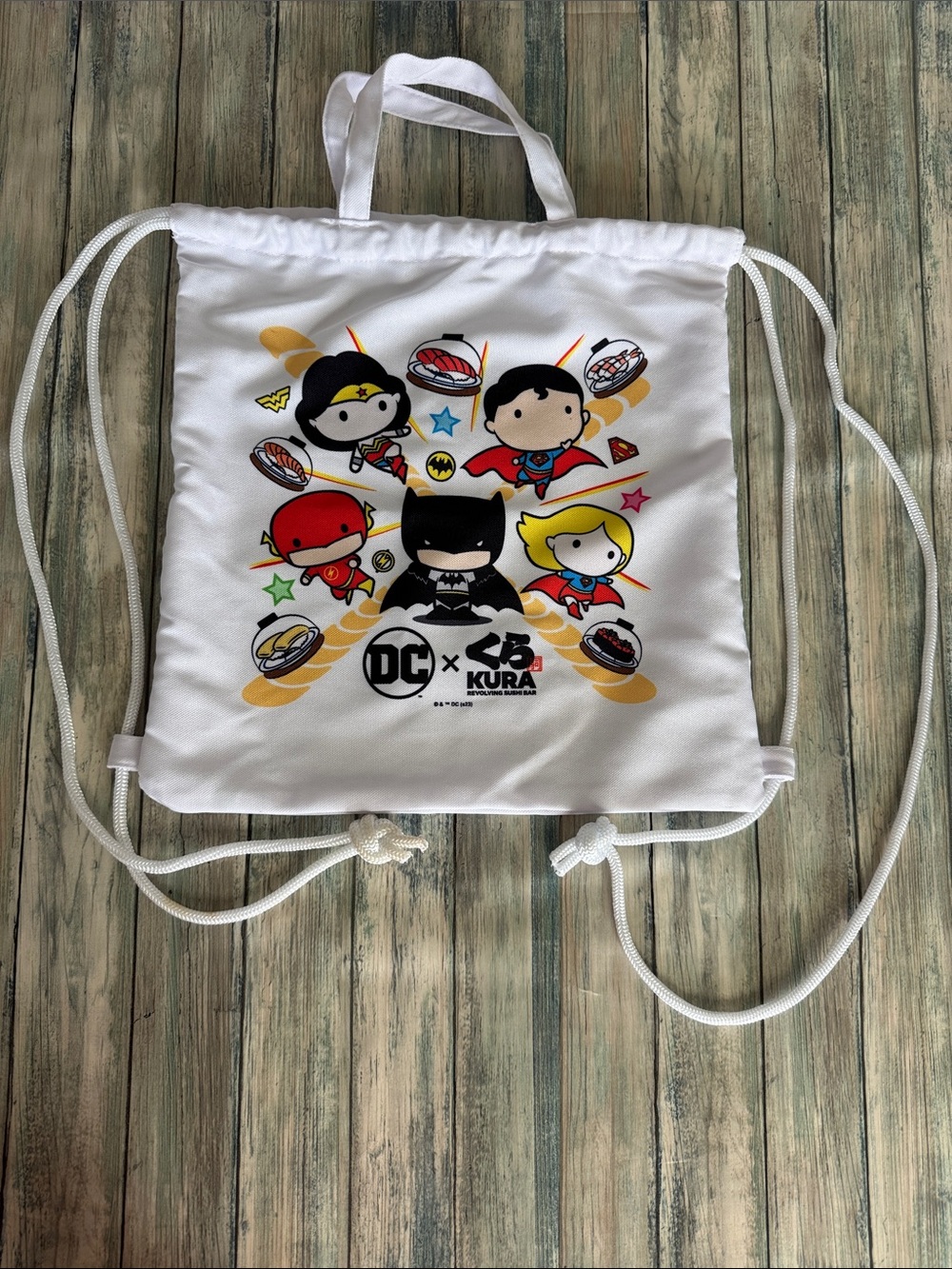 Kura Sushi DC Comics White Kids Drawstring Backpack